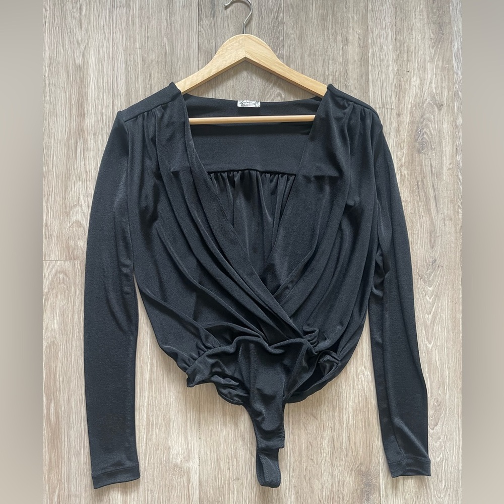 Free People Black Plunge Bodysuit | Intimately FP Long Sleeve | Size small